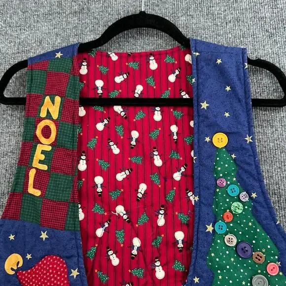 Vintage Handmade Christmas Vest One Size Quilted Santa 90s Folk Art Ugly Teacher - Picture 2 of 6